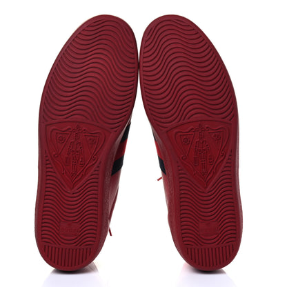 Gucci Miro Soft Calfskin Laminated Ayers Web Bee Embroidered Mens Ace Sneakers 10.5 Hibiscus Red Red Flame Notte 4 of 7