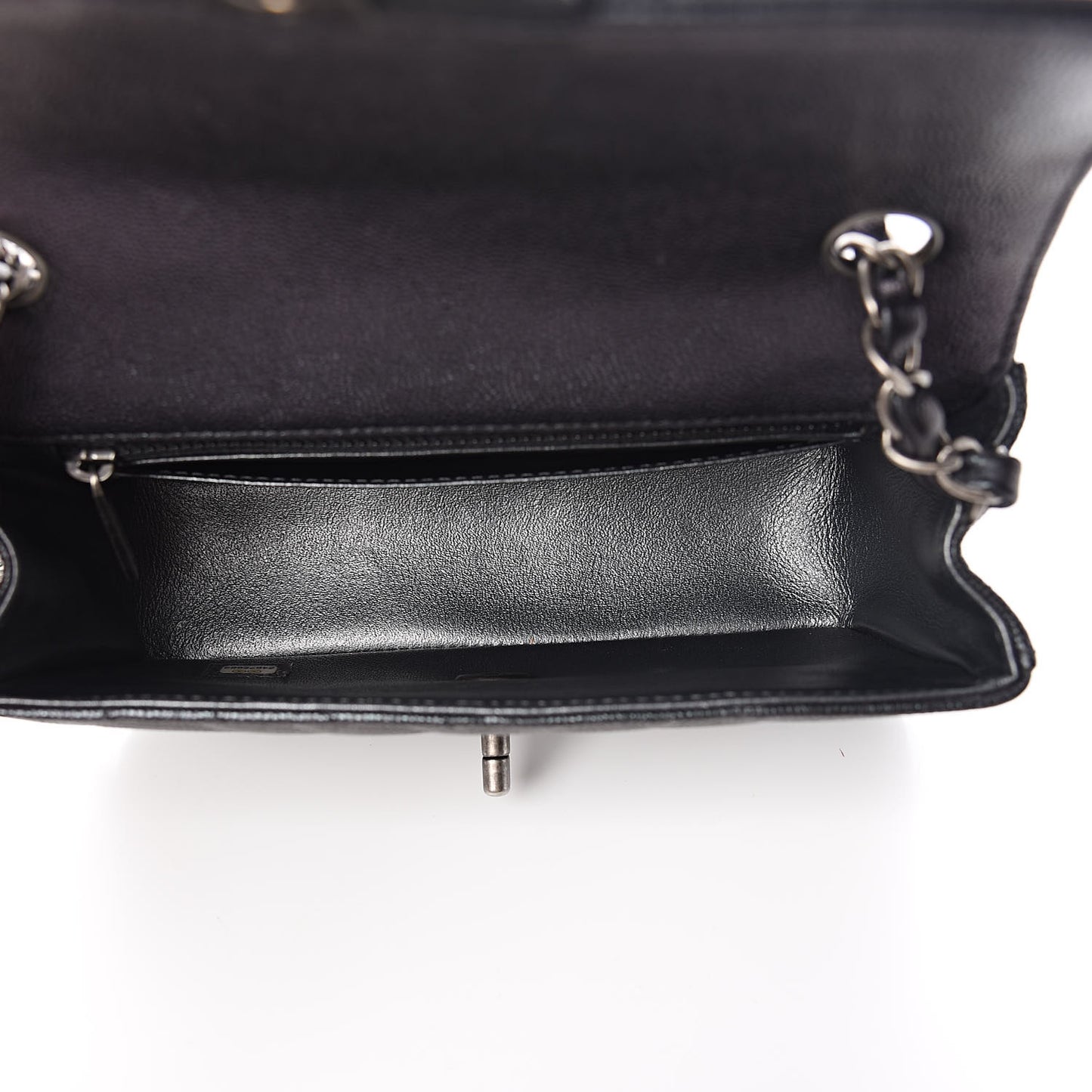 Iridescent Caviar Chevron Quilted Mini Rectangular Flap Black