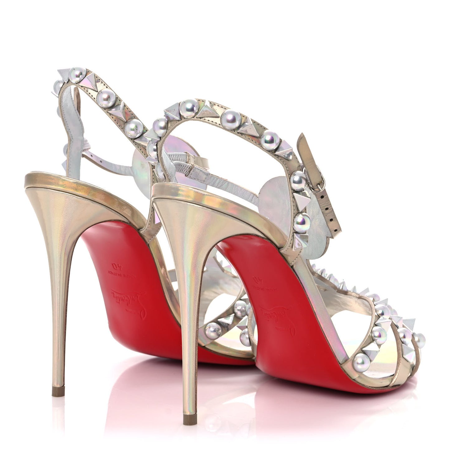 Iridescent Patent Embellished Goldora 100 Sandals 40 White