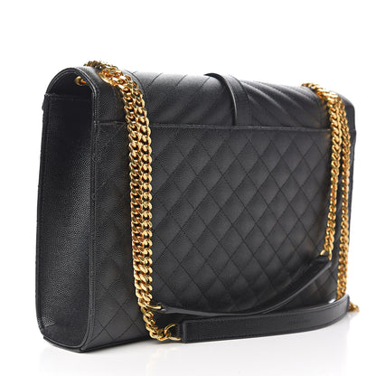 Saint Laurent Grain De Poudre Textured Mixed Matelasse Large Triquilt Monogram Satchel Black 2 of 9