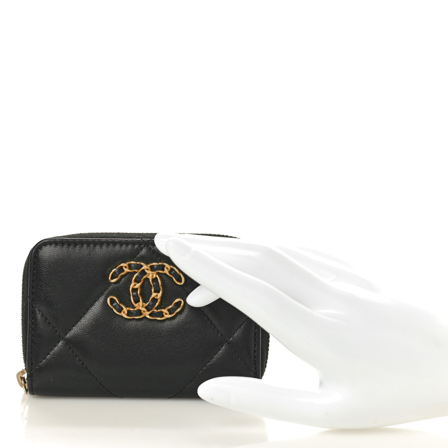 Lambskin Quilted Chanel 19 Zip Around Coin Purse Wallet Black