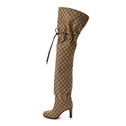 Gucci Monogram Over the Knee Boots 39 Beige Ebony 1 of 7