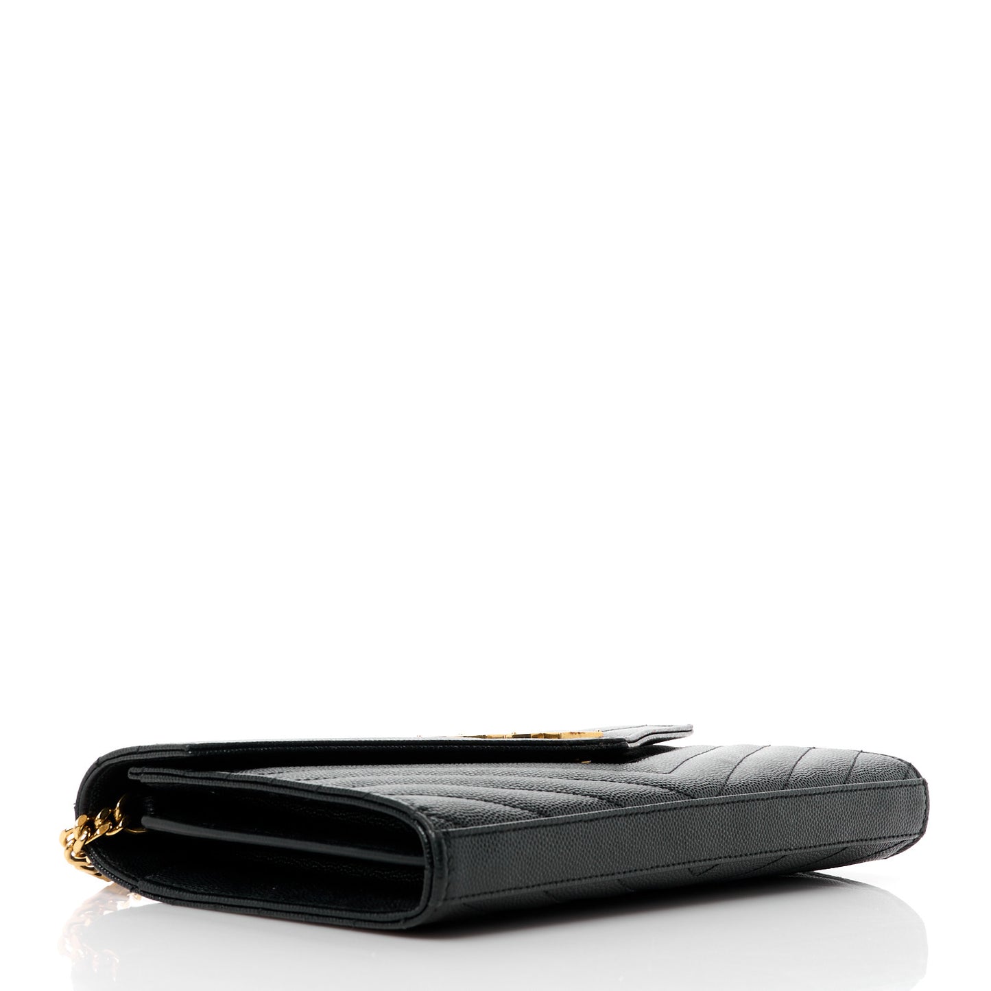 Grain De Poudre Matelasse Chevron Monogram Chain Wallet Black