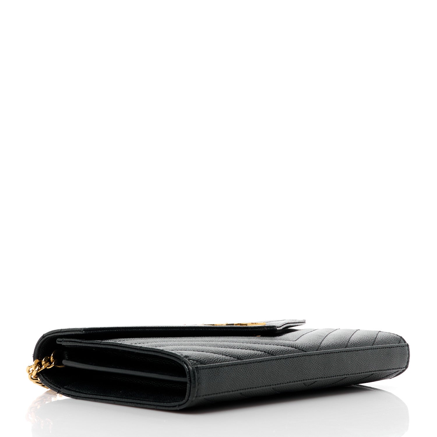 Saint Laurent Grain De Poudre Matelasse Chevron Monogram Chain Wallet Black 4 of 11