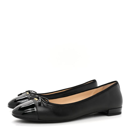 Prada Nappa Vernice Cap Toe Logo Bow Ballerina Flats 38.5 Black 3 of 12