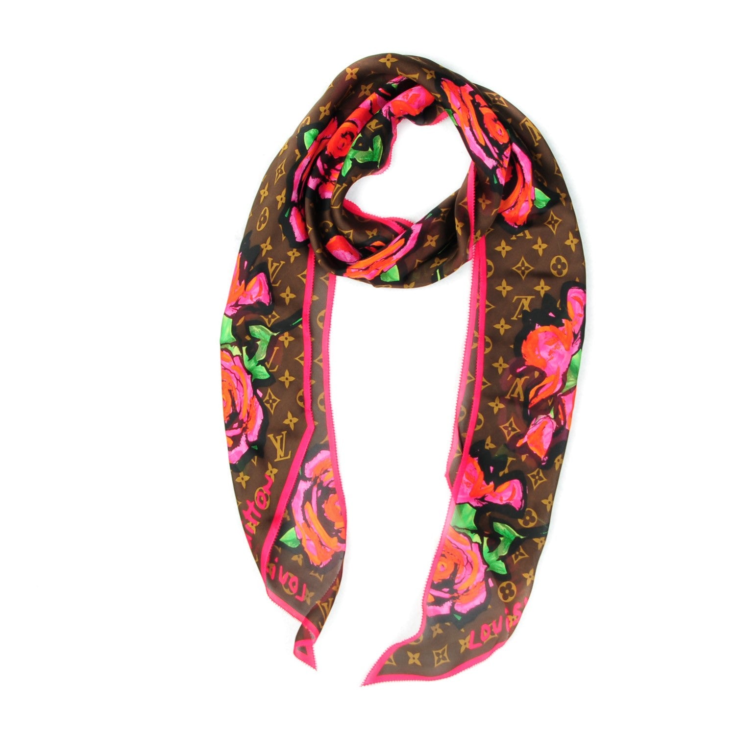 Louis Vuitton Silk Monogram Roses Scarf Marron 1 of 6