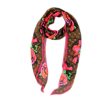 Louis Vuitton Silk Monogram Roses Scarf Marron 1 of 6