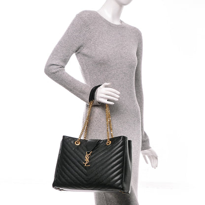 Saint Laurent Grain De Poudre Matelasse Chevron Monogram Shopping Bag Black 2 of 6