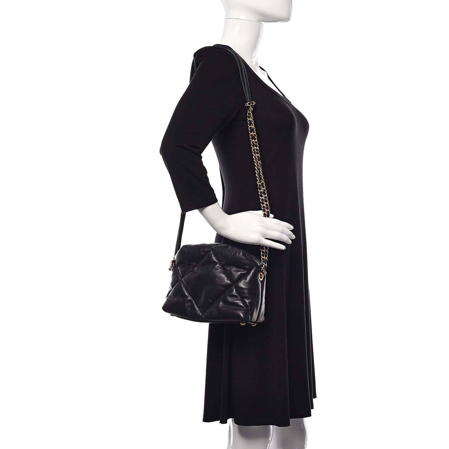 Lambskin Quilted Small Bowling Bag Black