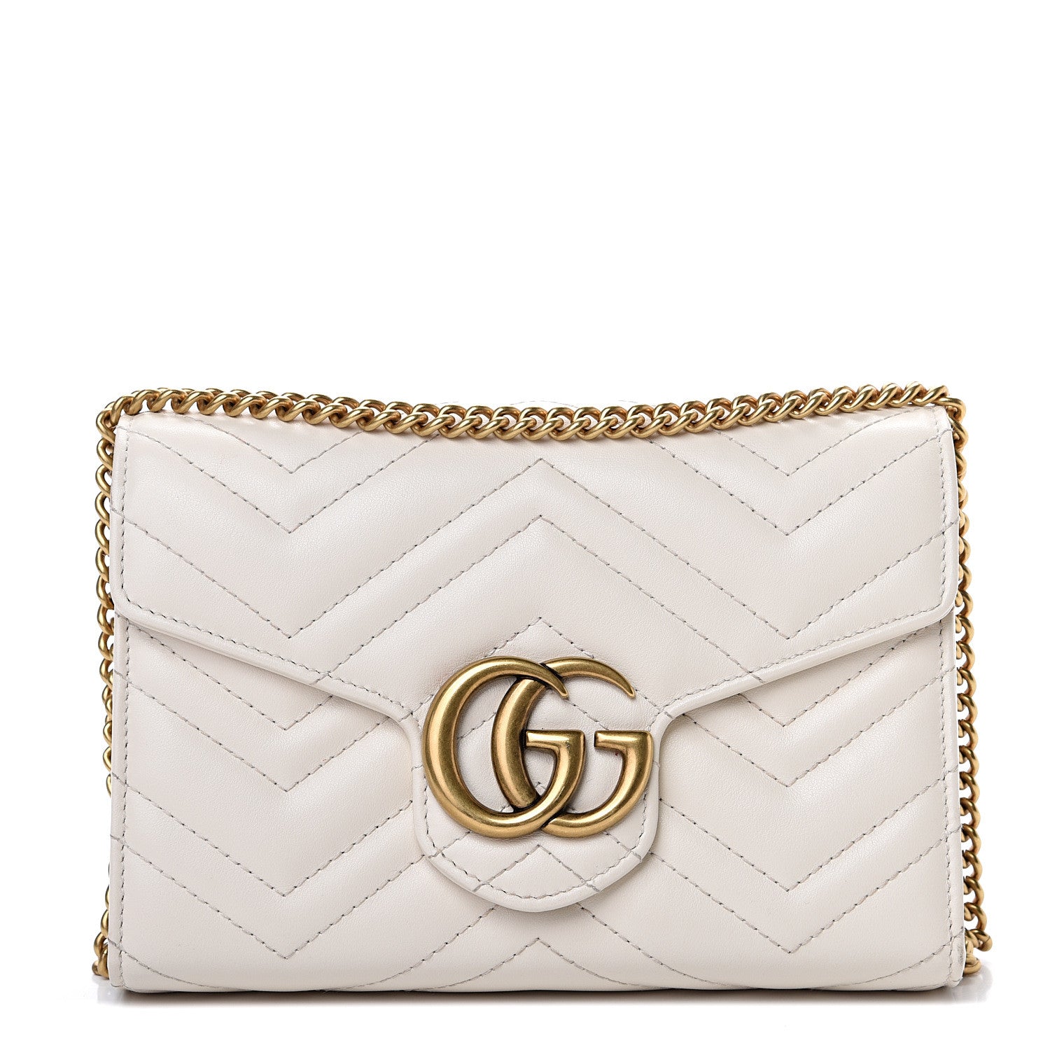 Gucci Calfskin Matelasse GG Marmont Chain Wallet Mystic White 1 of 11
