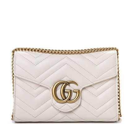 Gucci Calfskin Matelasse GG Marmont Chain Wallet Mystic White 1 of 11