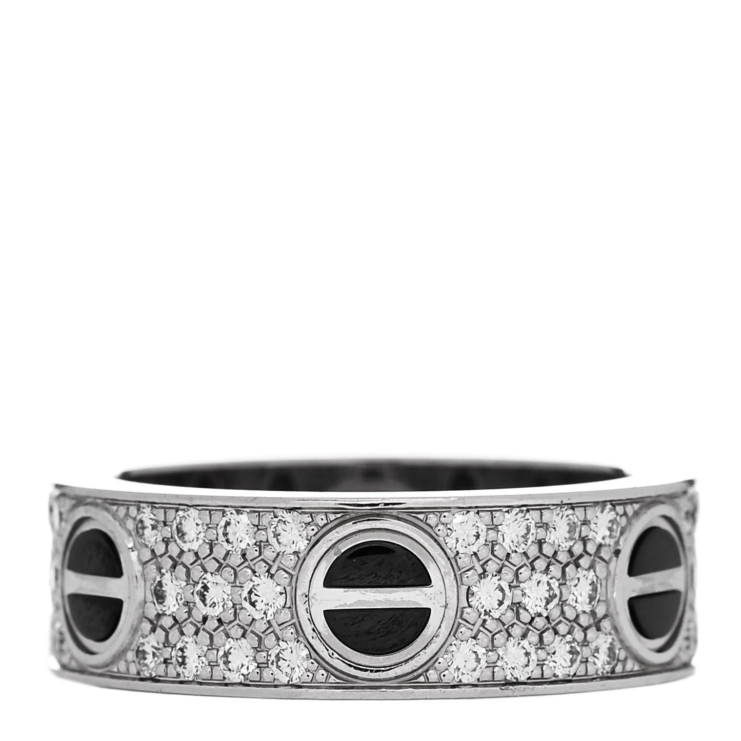 18K White Gold Diamond Ceramic LOVE Paved Ring 52 6