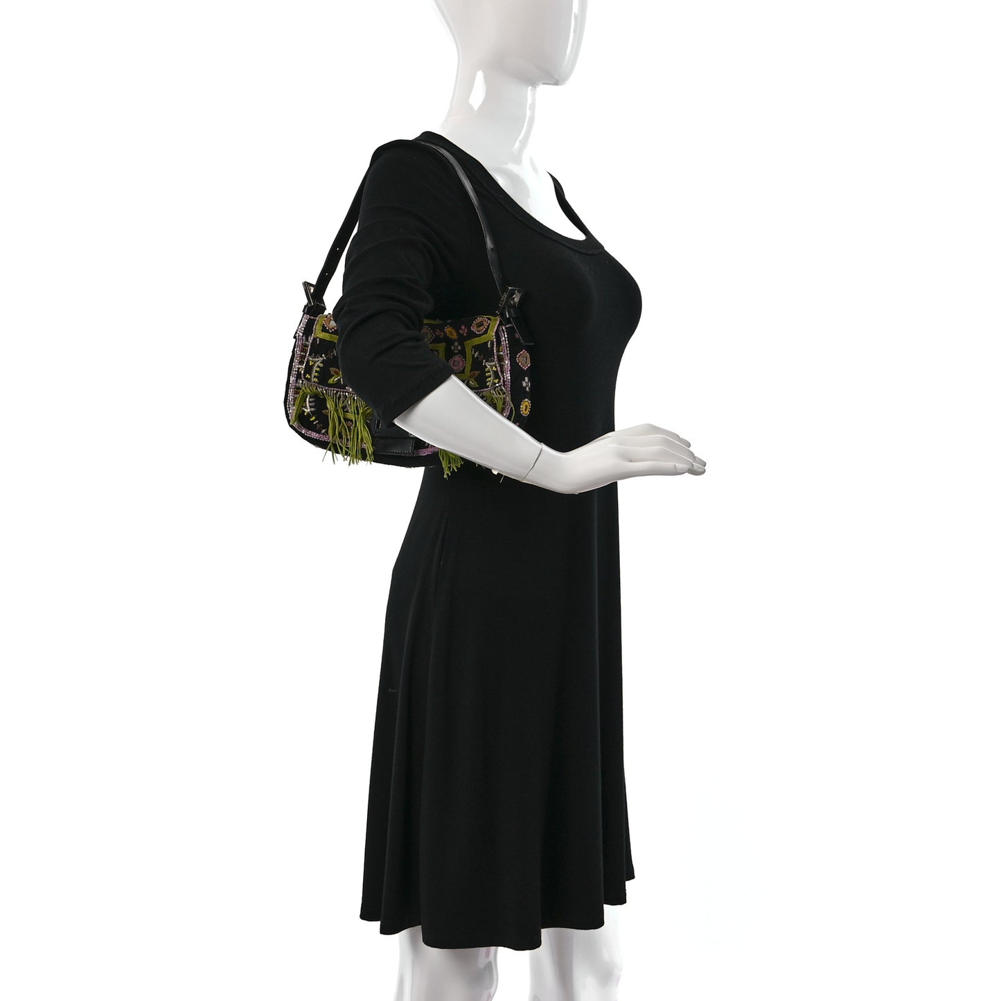 Satin Beaded Baguette Black Multicolor