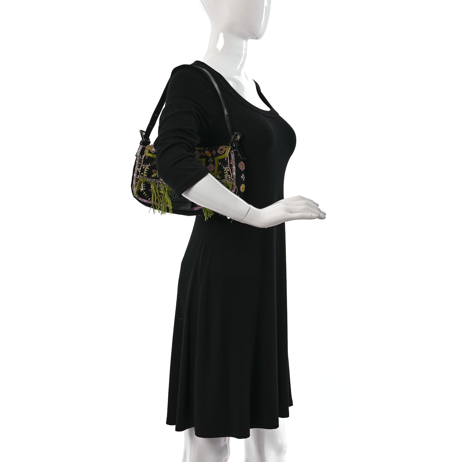 Fendi Satin Beaded Baguette Black Multicolor 2 of 11