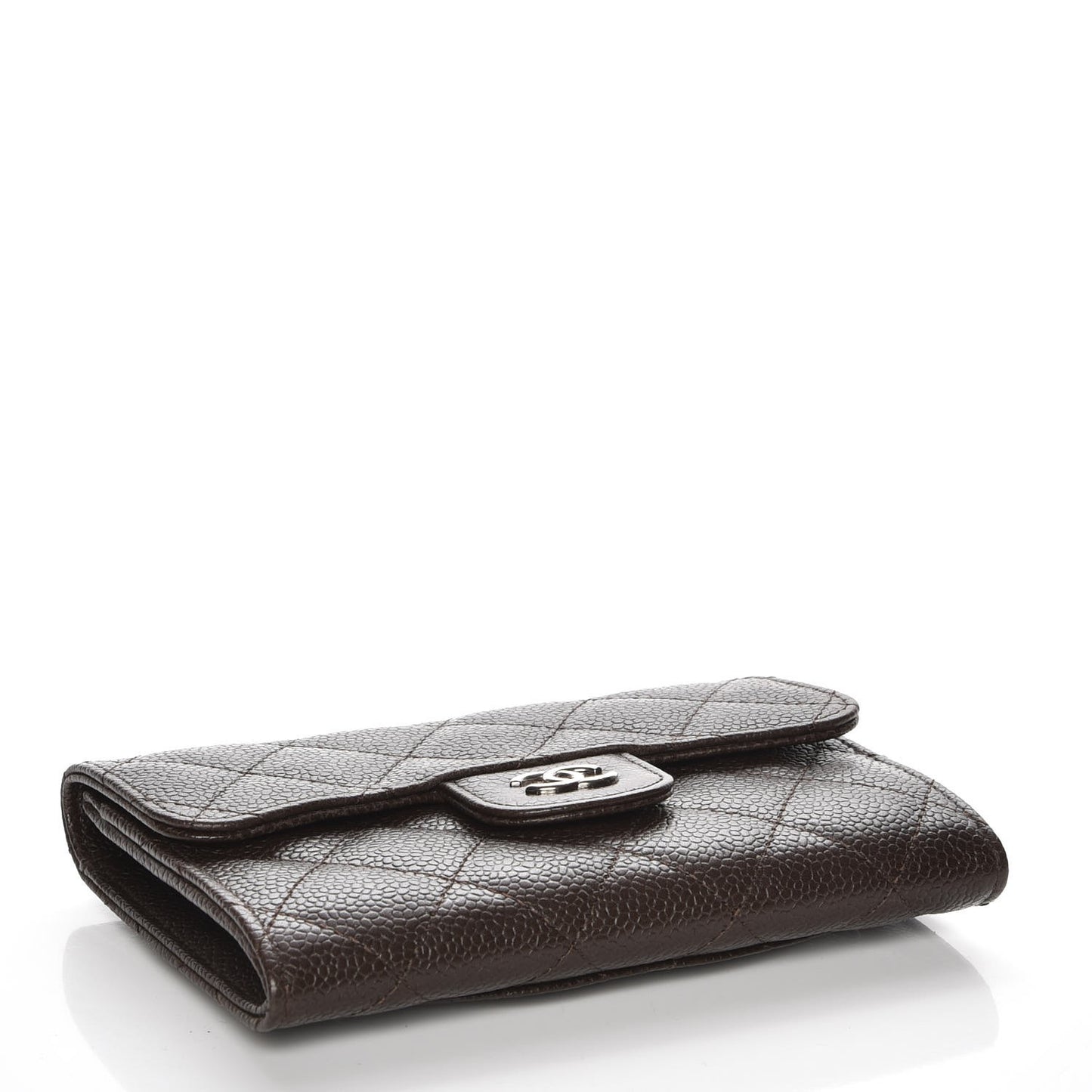 Caviar Quilted Small Flap Wallet Brown