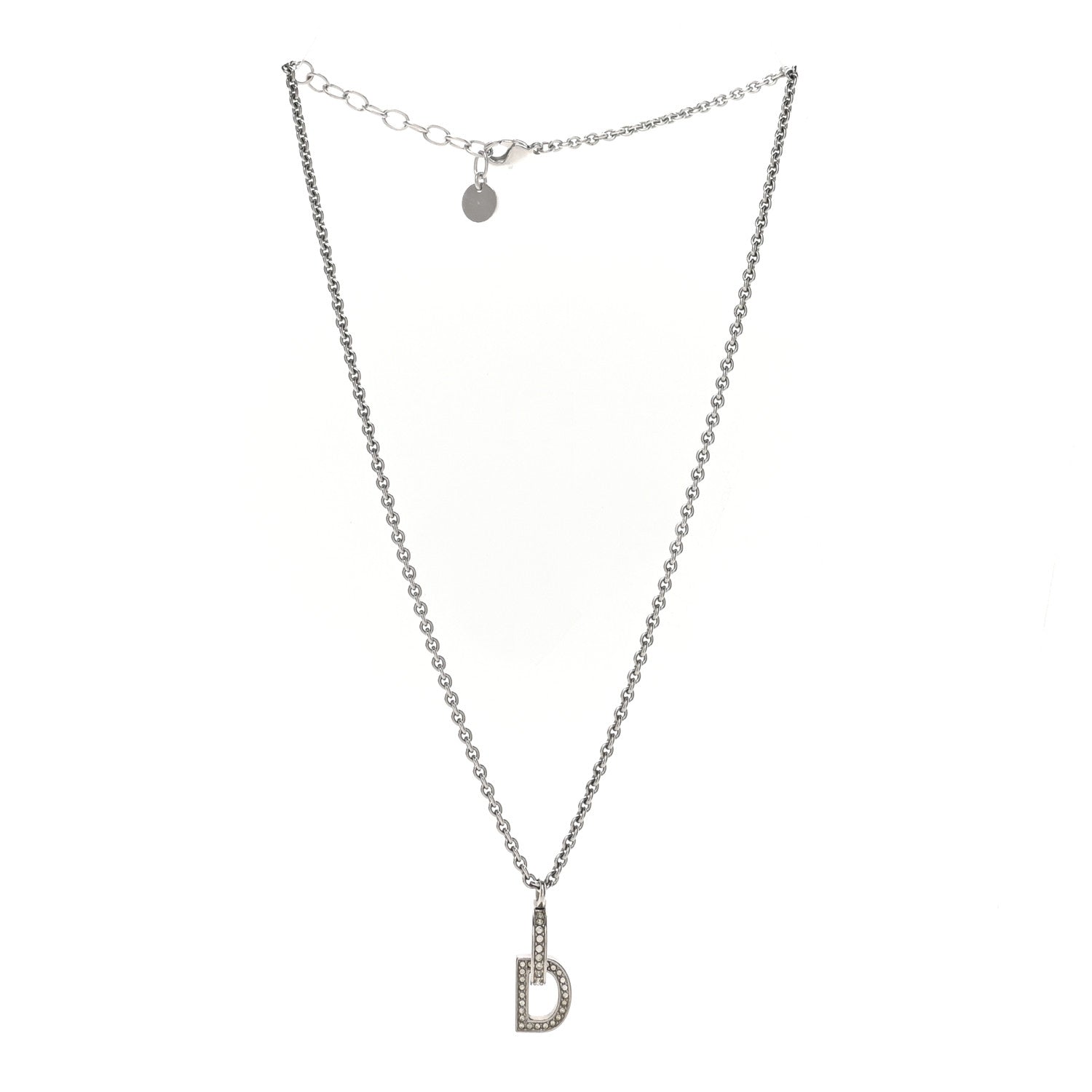 Christian Dior Metal Crystal CD Lock Necklace Silver 1836231
