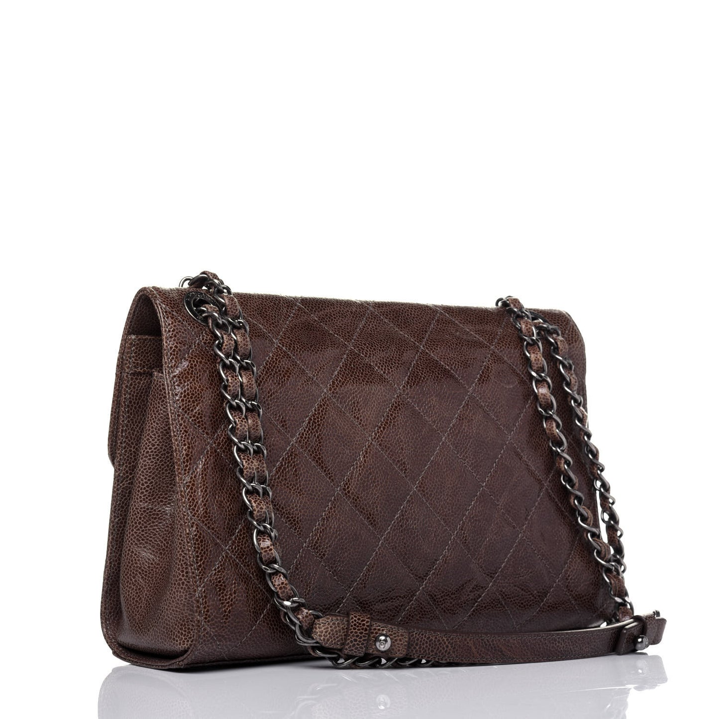 Crumpled Grained Calfskin Medium CC Crave Flap Brown