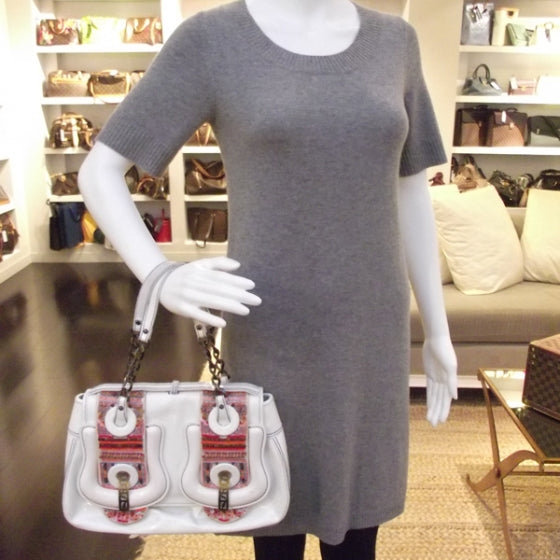 Patent Beaded B Bag White