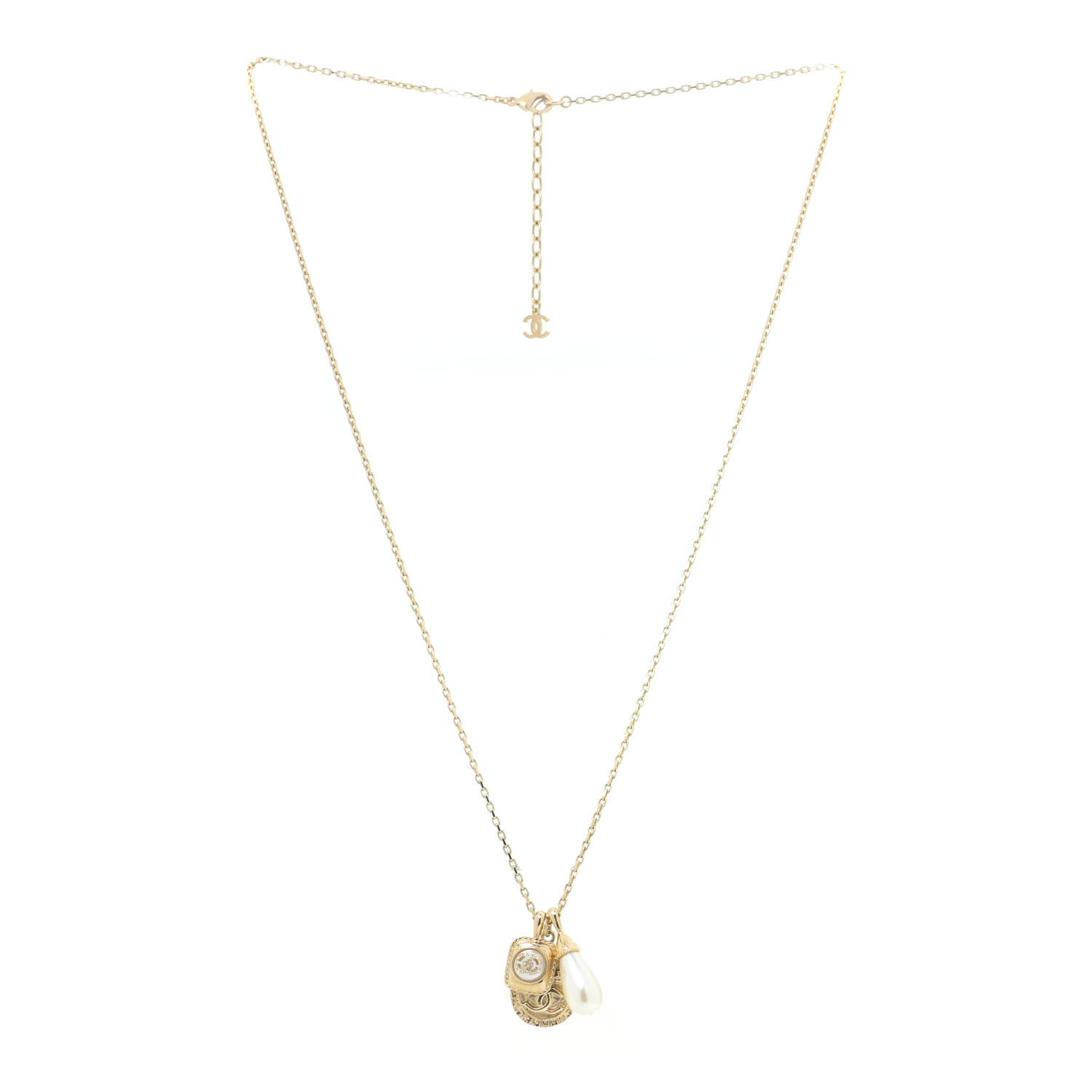 Chanel Crystal Pearl Necklace Gold 3 of 6