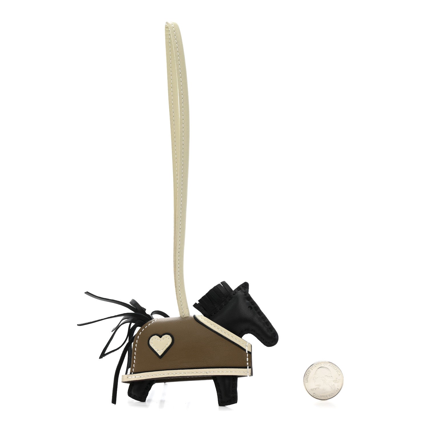 Hermes Milo Lambskin Grigri Rodeo Robeo Coeur Bag Charm PM Black Craie Etoupe 2 of 4