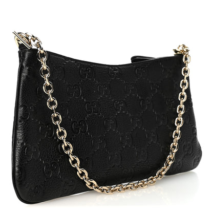 Gucci GG Grainy Calfskin Emblem Medium Shoulder Bag Black 5 of 19
