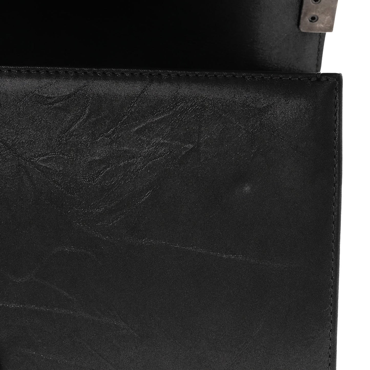 Iridescent Calfskin Embellished Double Stitch Medium Boy Flap Charcoal