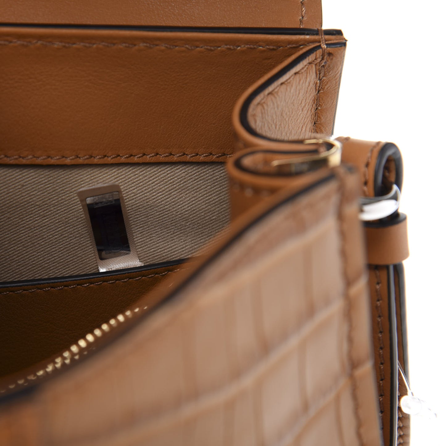 Calfskin Crocodile Embossed Small Aby Day Shoulder Bag Autumnal Brown