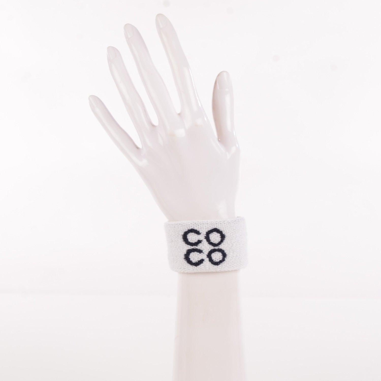 Chanel Knit Coco CC Headband Wristband Set Black White 3 of 8