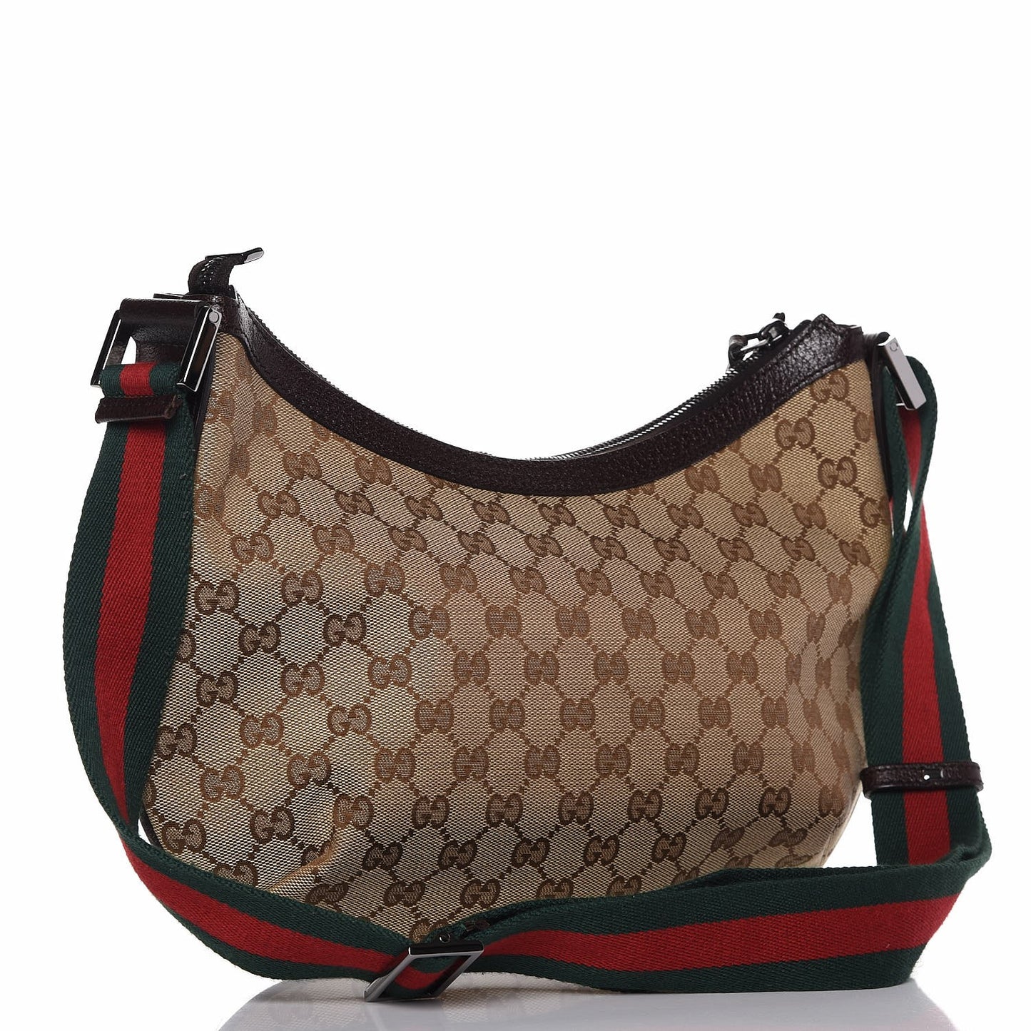 Monogram Web Medium Half Moon Hobo Dark Brown