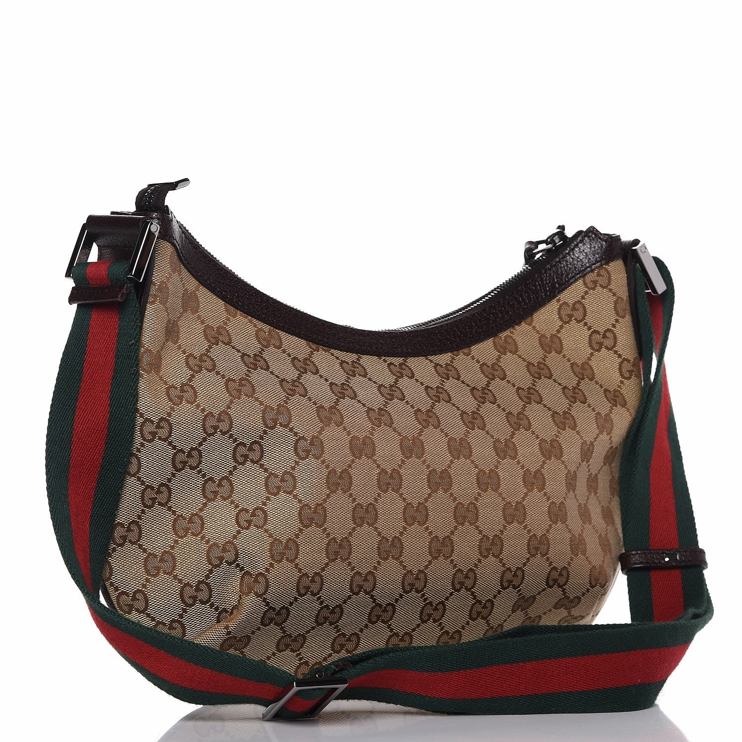 Gucci Monogram Web Medium Half Moon Hobo Dark Brown 3 of 7