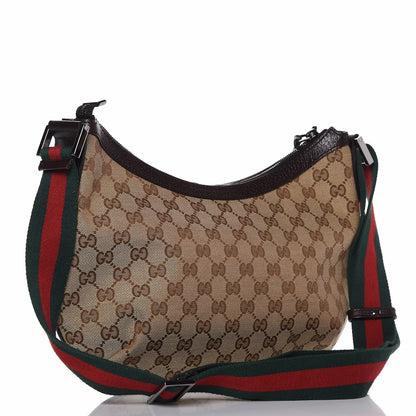 Gucci Monogram Web Medium Half Moon Hobo Dark Brown 3 of 7