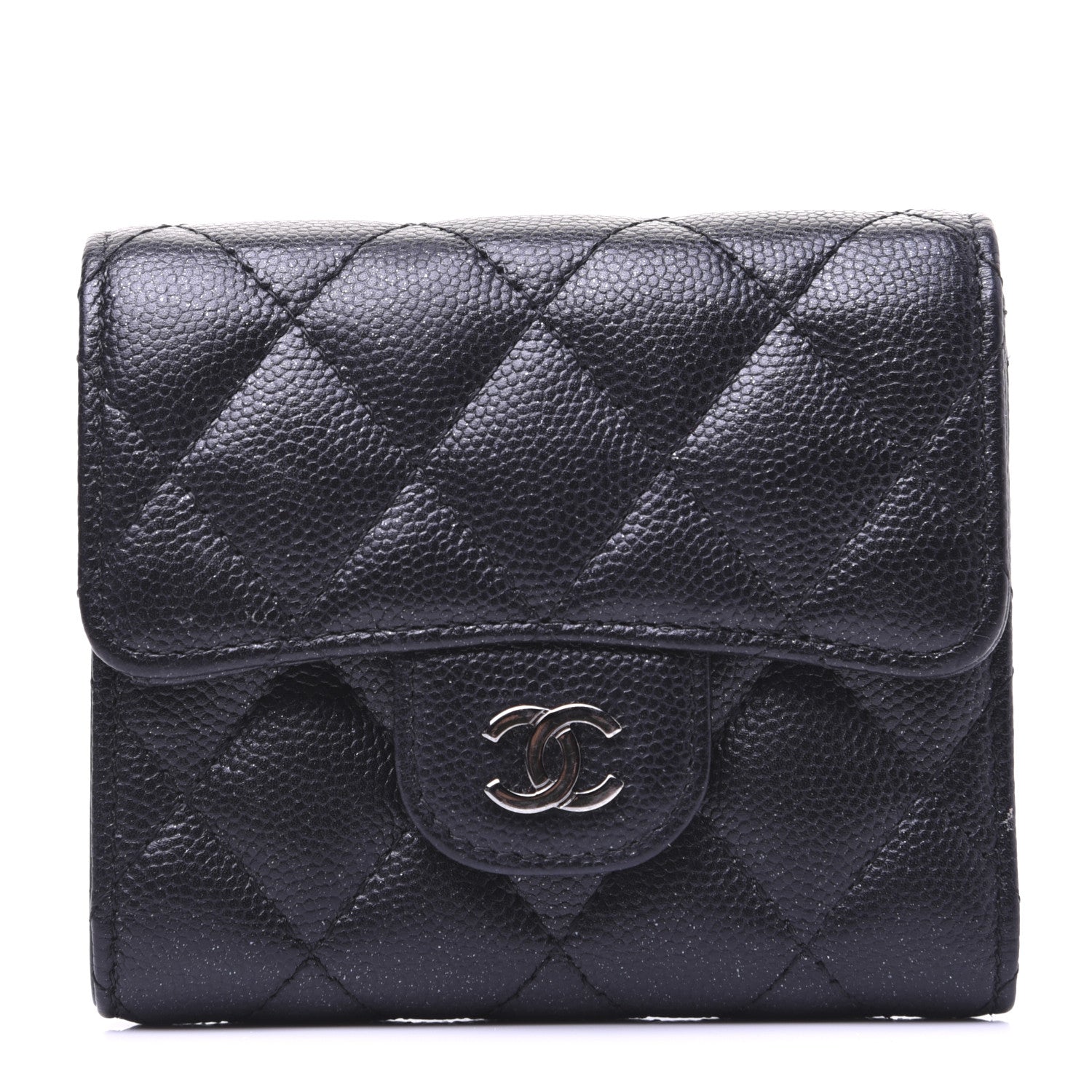 Chanel Iridescent Caviar Quilted Compact Flap Wallet Black 1 of 12