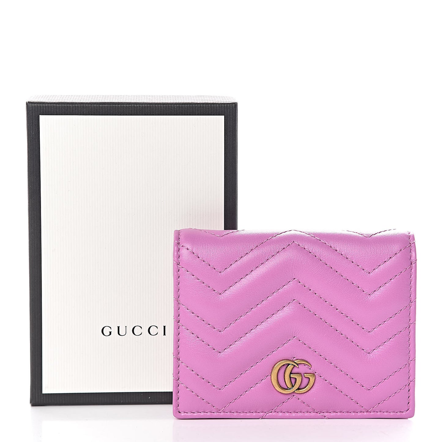 Calfskin Matelasse GG Marmont Card Case Candy Mousse