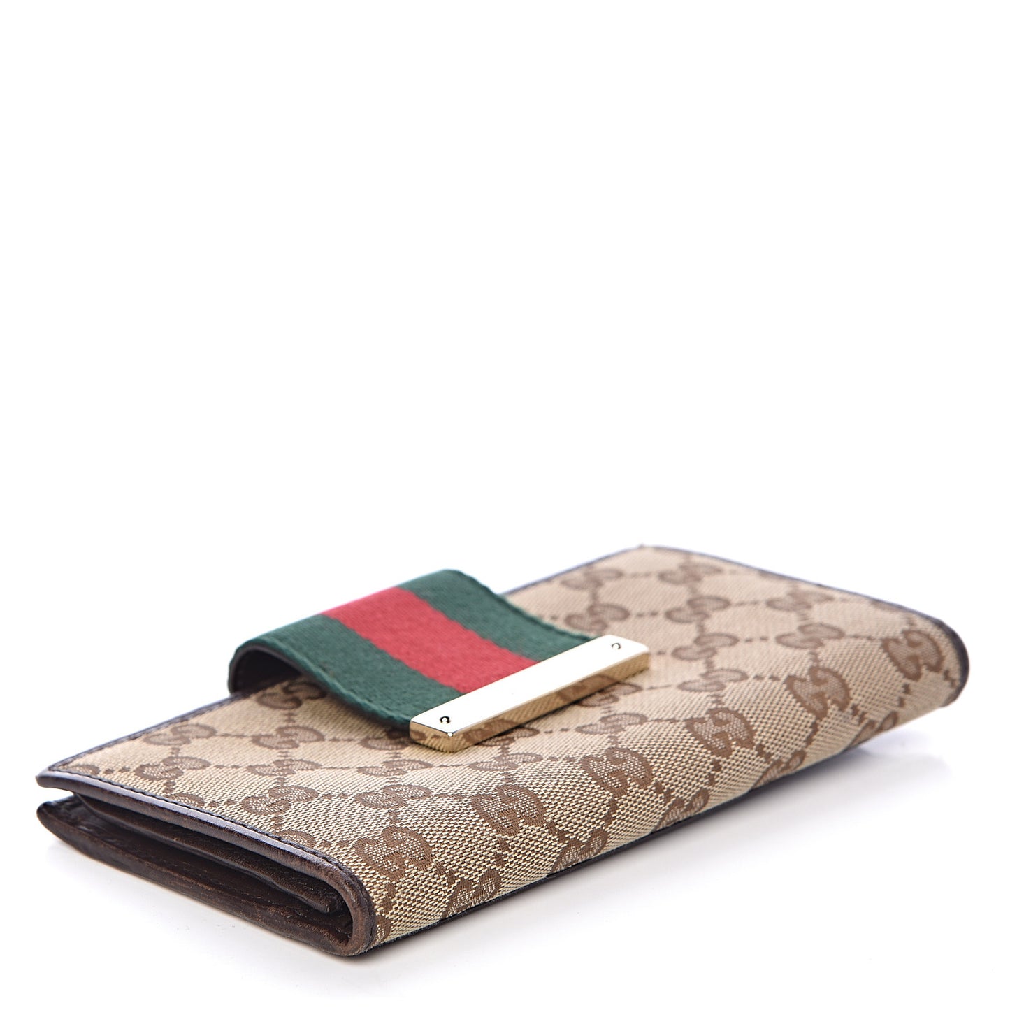 Monogram Calfskin Ladies Web Continental Wallet Beige Ebony Cocoa