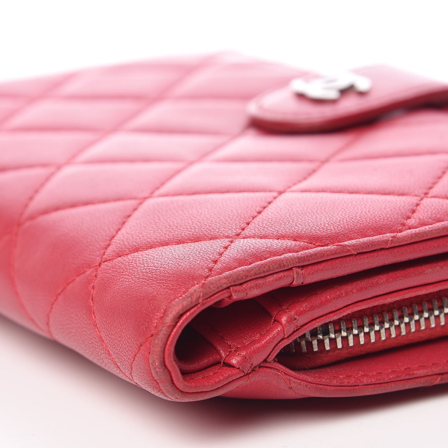 Lambskin Quilted Zipped Pocket Wallet Fuchsia