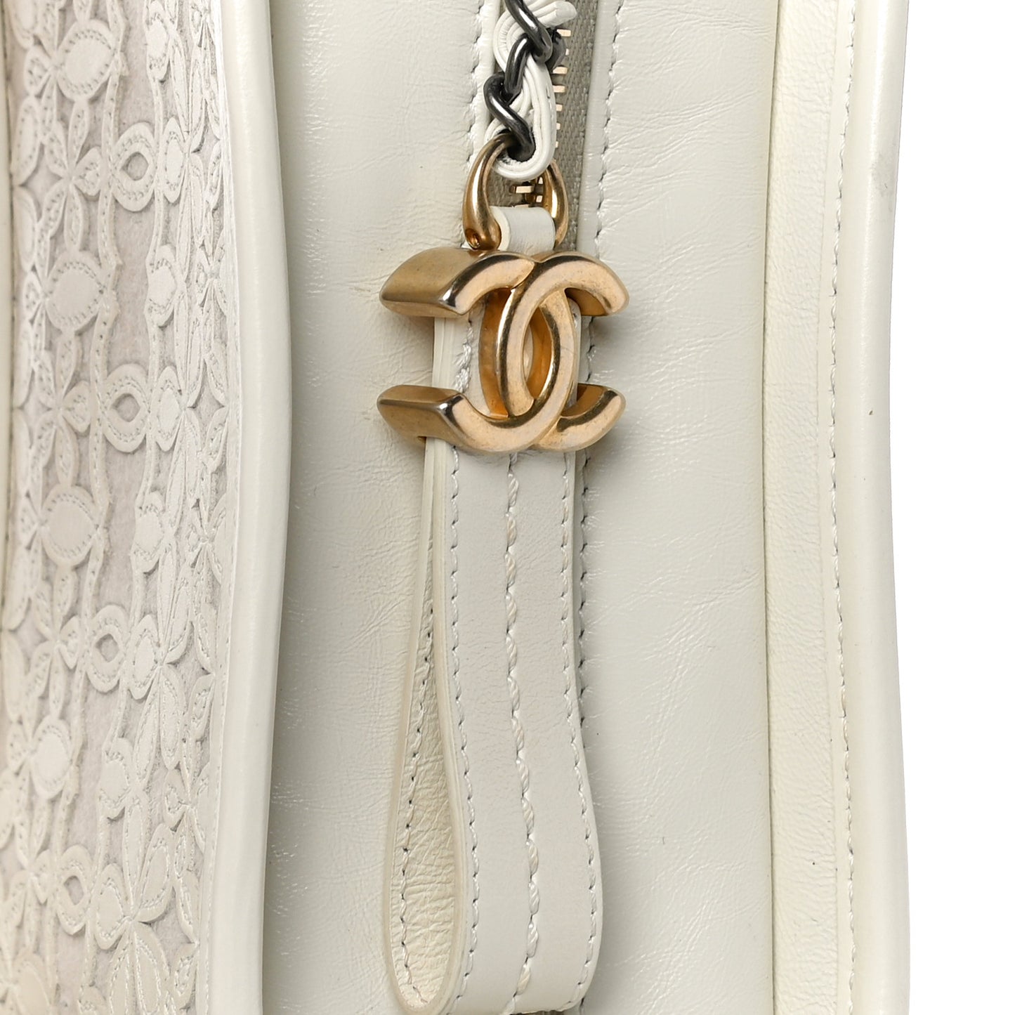 Calfskin Wool Felt Embossed Small Gabrielle Logo Hobo White