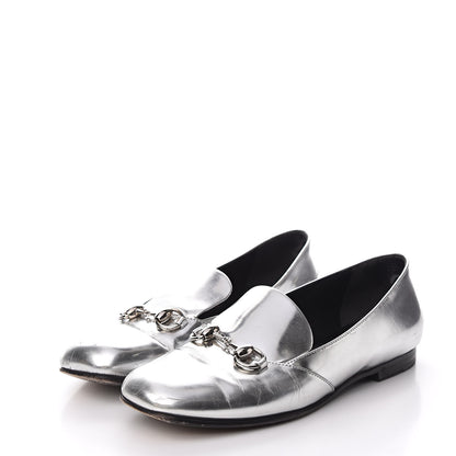Gucci Metallic Calfskin Womens Horsebit Loafers 36 Silver 3 of 13