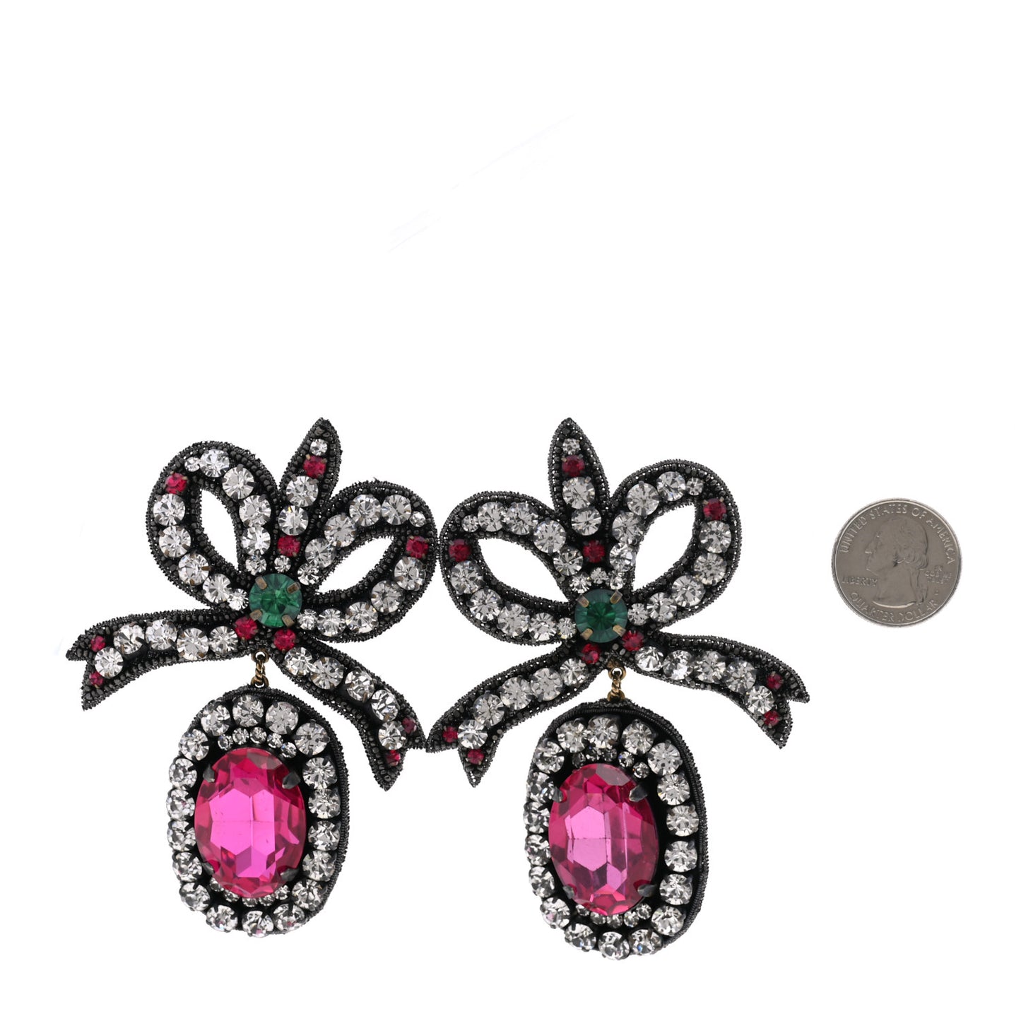 Metal Crystal Embroidered Bow Earrings Multicolor