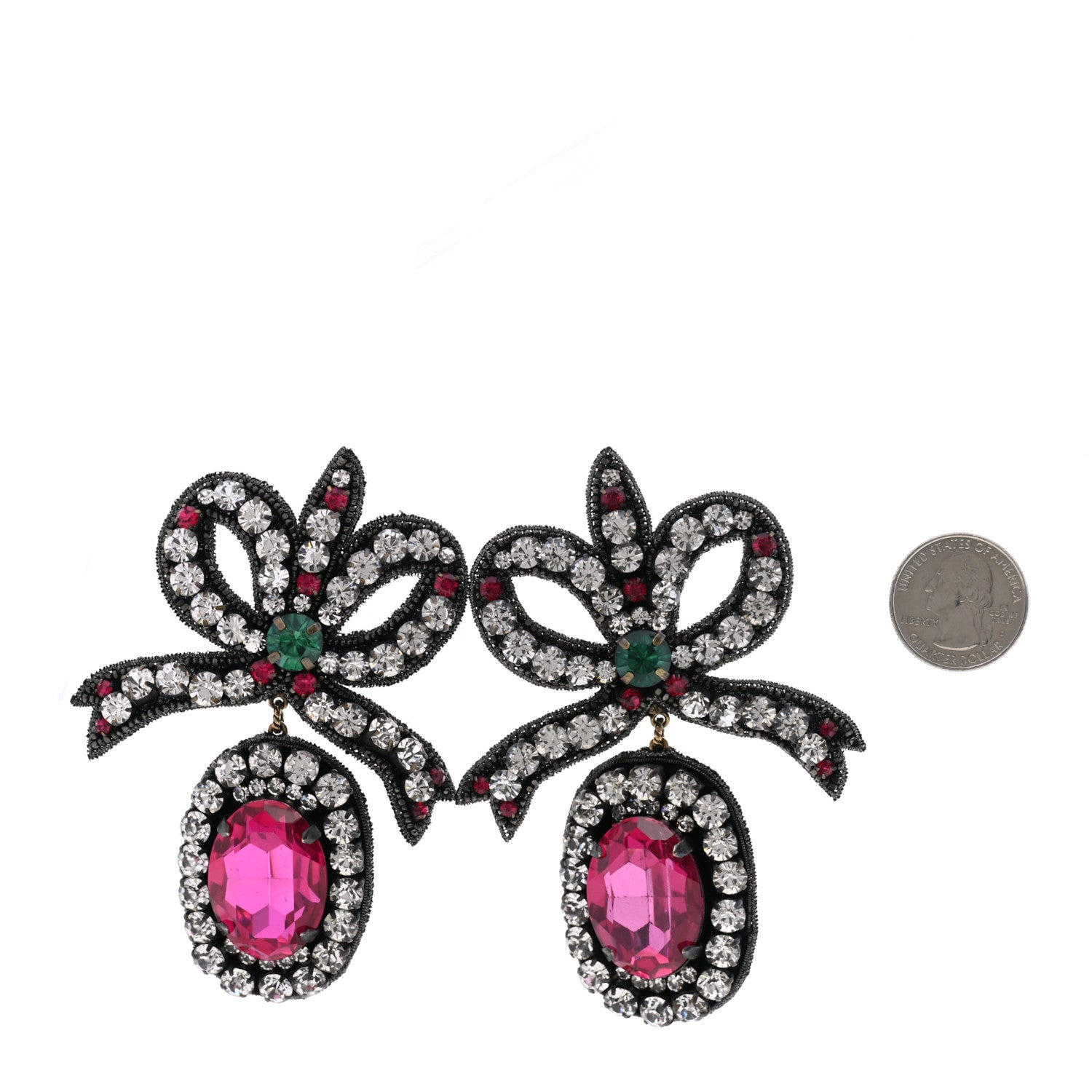 Gucci Metal Crystal Embroidered Bow Earrings Multicolor 2 of 3