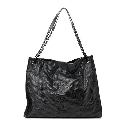 Saint Laurent Crinkled Calfskin Matelasse Monogram Large Niki Shopper Tote Black 1 of 17