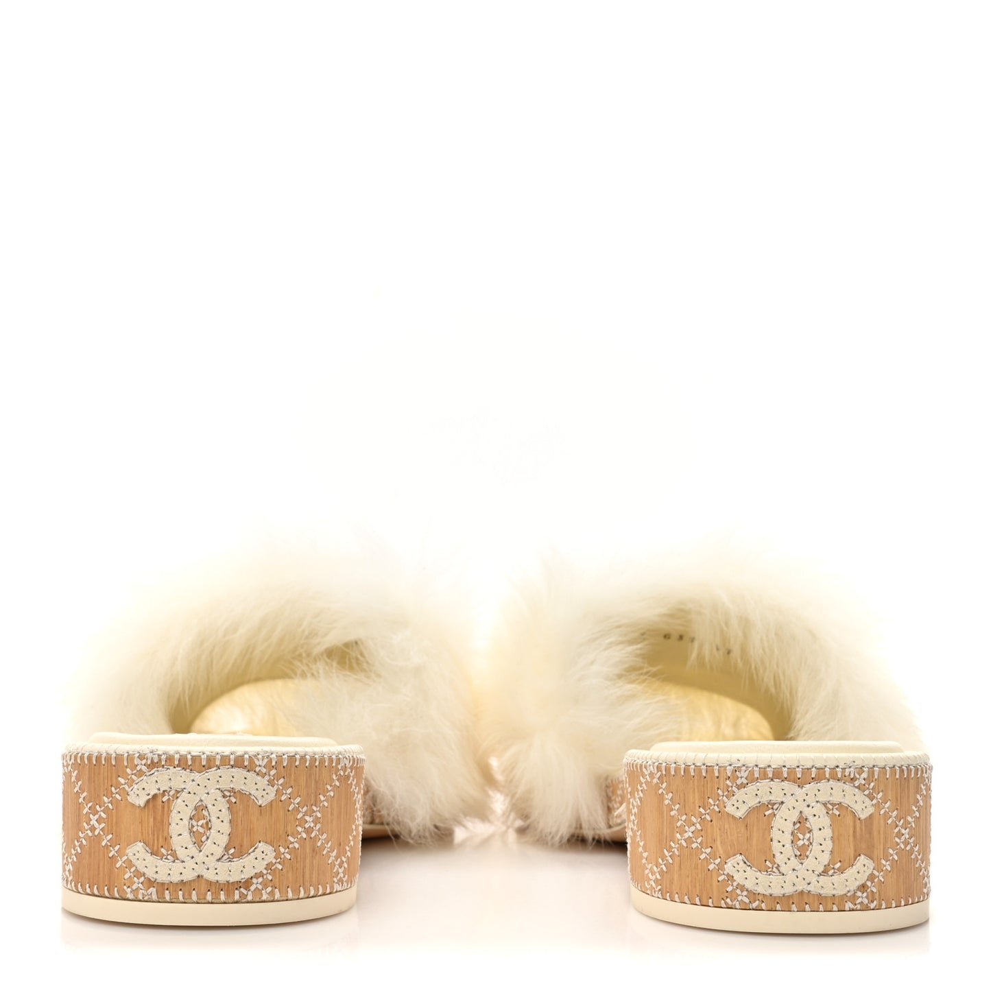 Shearling Lambskin CC Mules Sandal 37.5 White Black