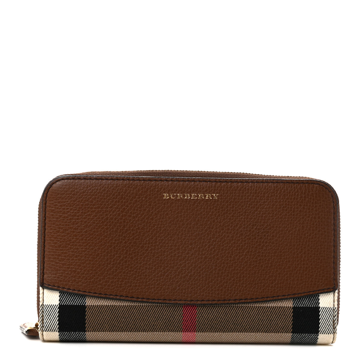 Burberry Grainy Calfskin House Check Elmore Zip Around Wallet Tan 1 of 7