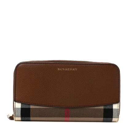 Burberry Grainy Calfskin House Check Elmore Zip Around Wallet Tan 1 of 7