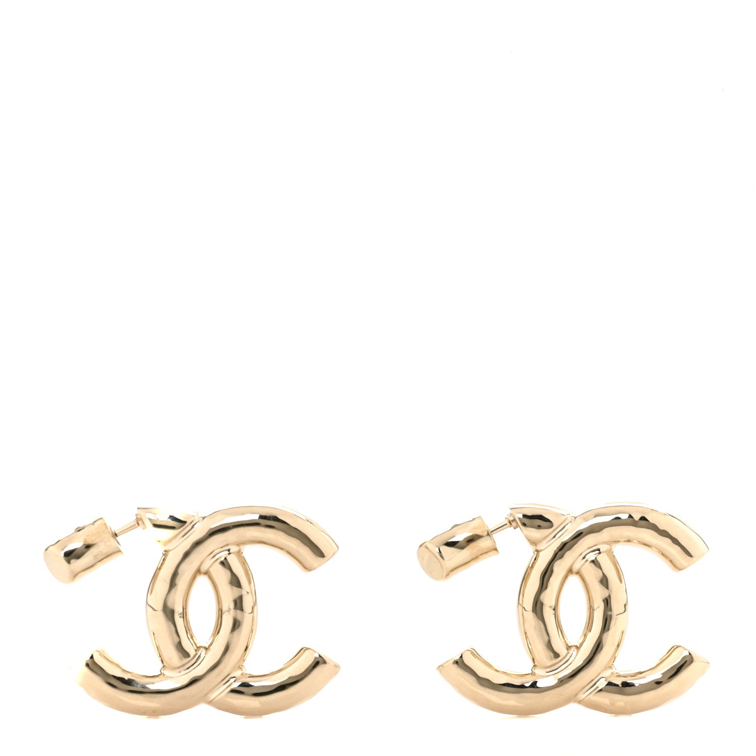 Chanel Metal Large CC Earrings Light Gold 1 of 5