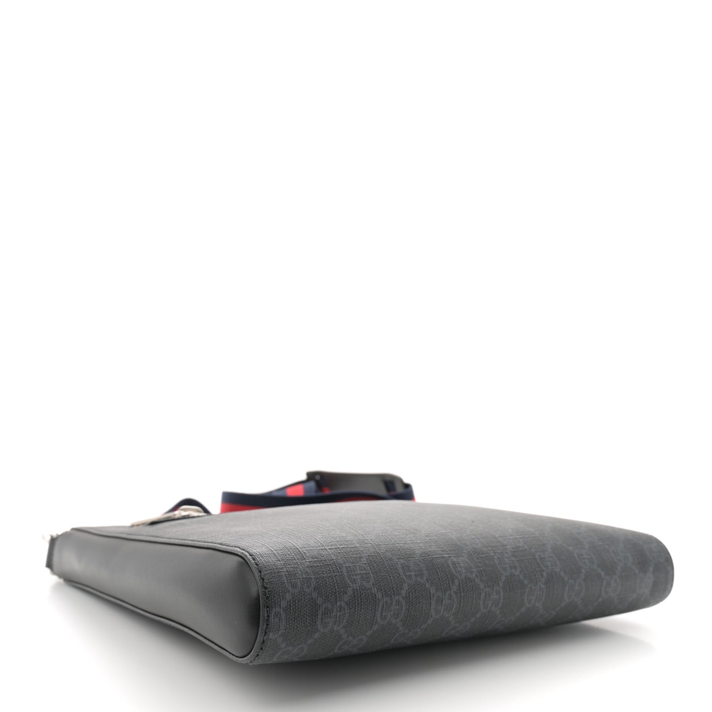 GG Supreme Monogram Appia Calfskin Web Flat Messenger Bag Black Grey