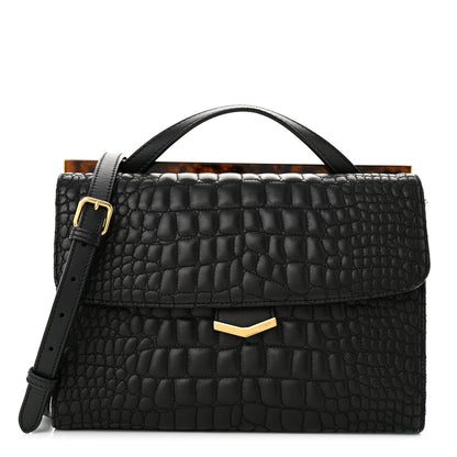 Fendi Nappa Calfskin Crocodile Trapuntata Demi Jour Shoulder Bag Black 1 of 11