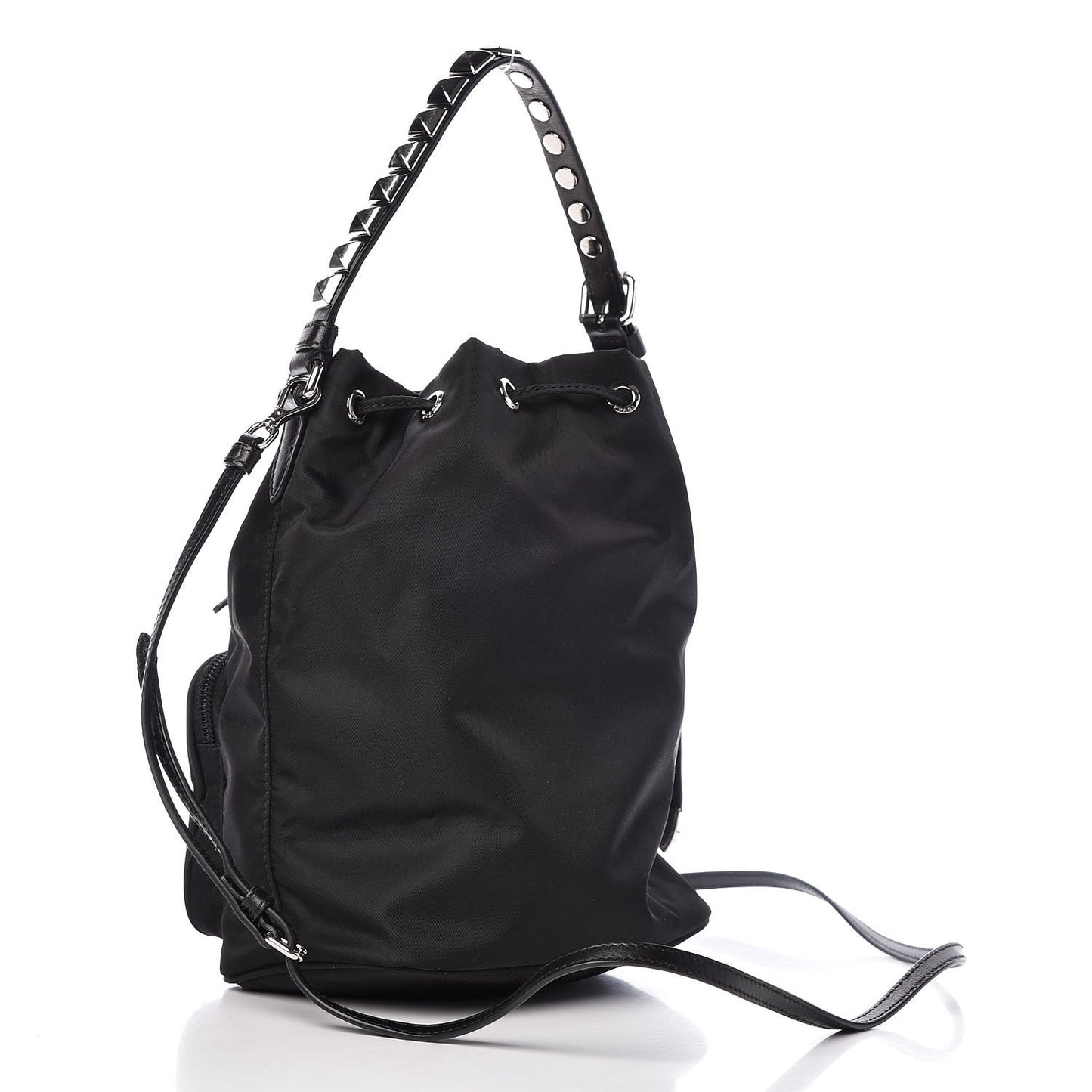 Tessuto Nylon Studded New Vela Mini Bucket Crossbody Bag Black
