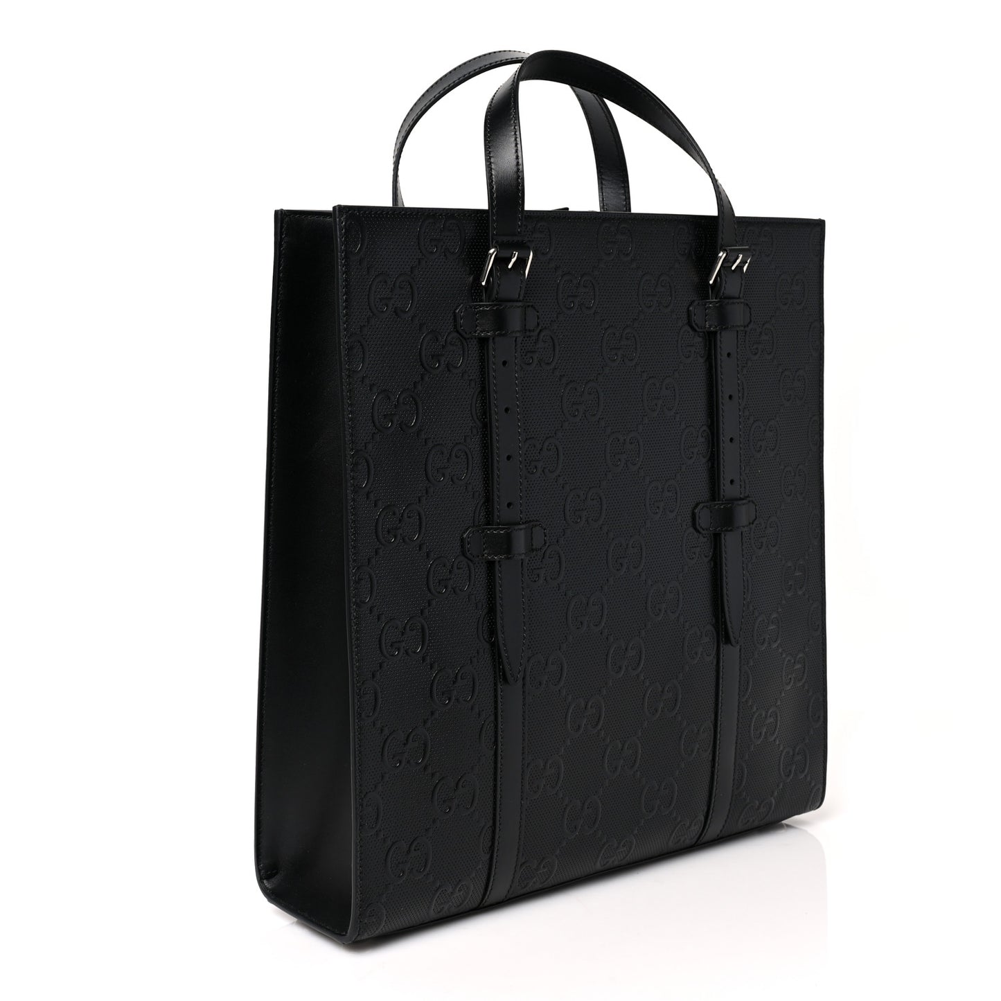 Calfskin GG Tennis Embossed Medium Tote Bag Black
