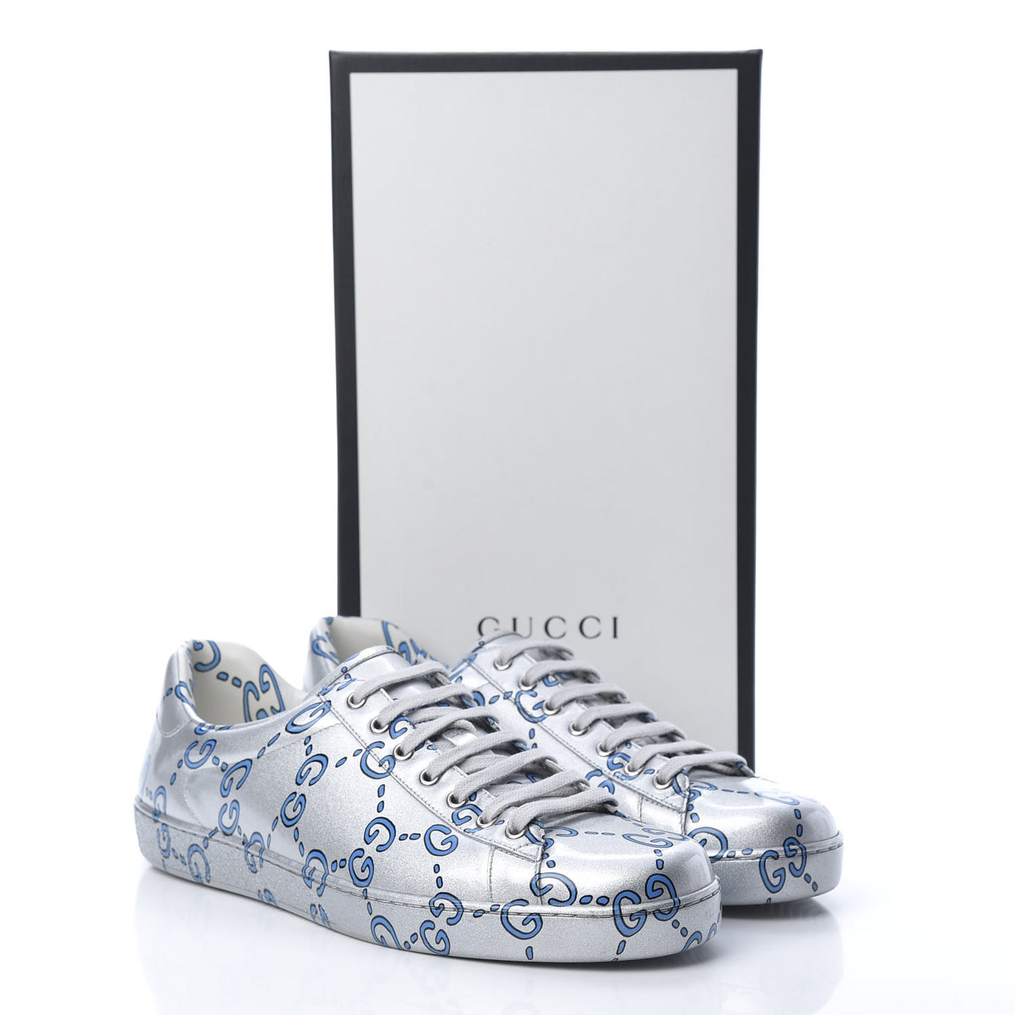 Miro Rubber Wax GucciGhost Print Mens New Ace Sneakers 10.5 Silver