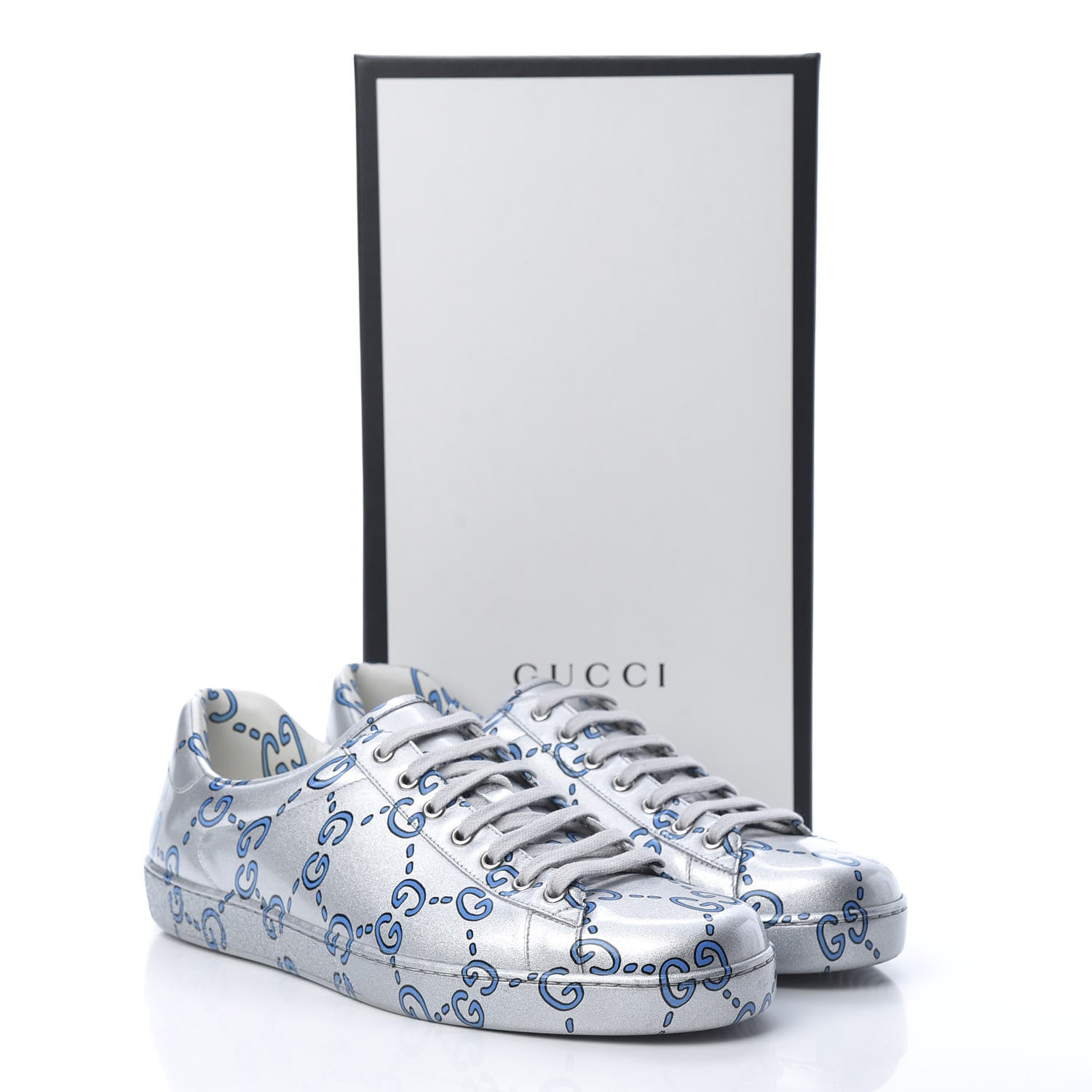 Gucci Miro Rubber Wax GucciGhost Print Mens New Ace Sneakers 10.5 Silver 8 of 8